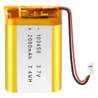 China 103450 3.7V batería de polímero de iones de litio 57g batería recargable de iones de litio 2000mAh en venta