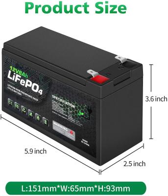 China Lightweight 12V 8Ah LiFePO4 Battery / Deep Cycle Rechargeable Battery MSDS for sale