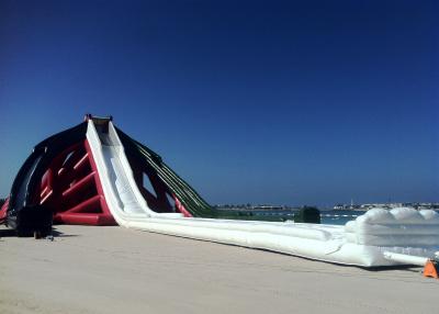 China 75m Long Outside Giant Inflatable Water Slide PVC Red White With Bolwer for sale