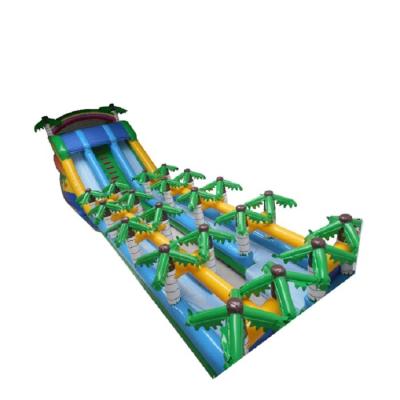 China 20m Tropical Massive Giant Inflatable Water Slide Green With Palm Trees for sale