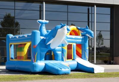 China Famous Blue Dolphin Party Castle Bounce House Durable PVC Material for sale