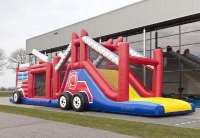 China Funny Fire Truck Bounce House Obstacle Course With Climbing Wall for sale
