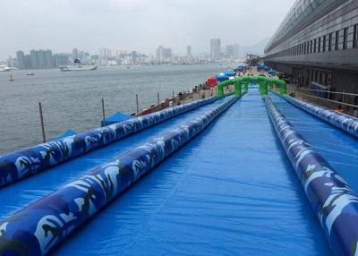 中国 長くおかしい青 3 の車線 1000ft 都市スリップ スライド膨脹可能な水スライド 販売のため
