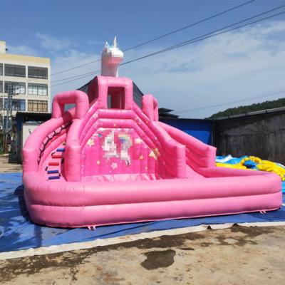 China Commerical Inflatable Ground Water Park Mobile Pink Princess Bouncer With Pool Slide for sale