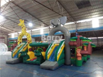 China 0.55mm PVC Inflatable Amusement Park Bouncer Slide Playground Jungle Animal Theme for sale