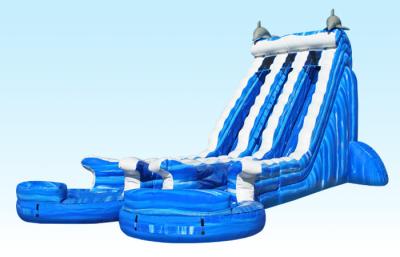 China Blue 22 ft Dolphin Double lane Cali Ocean Inflatable Water Slides with PVC Tarpaulin Material for sale