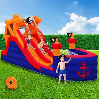 China Pirate Ship Kids Inflatable Double Water Slide With Blower Water Park for sale
