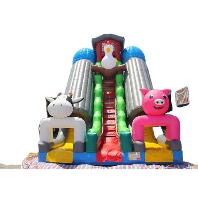 China EN71 Double Slide Farm Animal Inflatable Water Slides Blow Up Water Bouncy Castle for sale