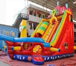 China Animal Theme Inflatable Water Slides Pirate Ship Sail Dry Slide for sale