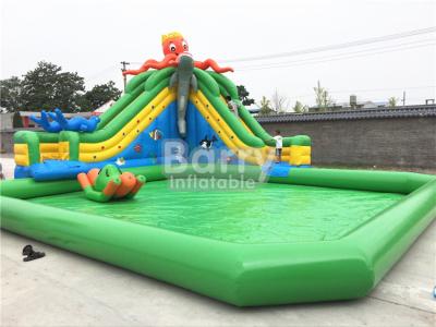 China Green Castle Theme Waterproof Inflatable Pool With Octopus Slide On Ground for sale
