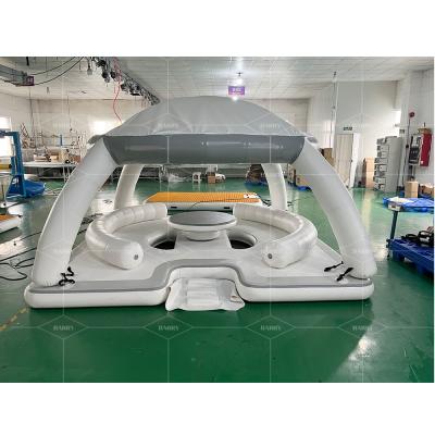 China Customized Portable Water Floating Leisure Aqua Banas Platform Dock With Tent Inflatable Lounger for sale