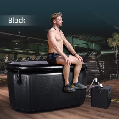 China Freestanding Soaking Tub Oval Black Inflatable Cold Tub Inflatable Hot Tub Spa With Insulated Lid Anti-Slid Bottom for sale