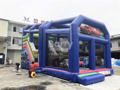 China Outdoor Cartoon Inflatable Bouncy Slide For Kids / Toddler With Shelter Cover for sale
