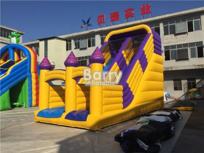 China Yellow Small Castle Theme Kids Water Park Blow Up Inflatable Kids Slide / Garden Inflatable Cartoon Dry Slide for sale