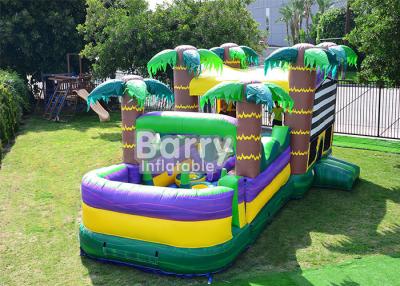 China 30 FT Palm Beach Obstacle Bounce House , Inflatable Bouncy Castle With Water Slide for sale