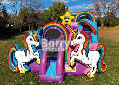 China Party Rental Unicorn Kid Zone Wet Dry Combo / Inflatable Unicorn Bounce House Jumper Slide Combo for sale