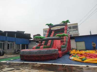 China Dark Red Colorful Water Park Inflatable Floating Slide With Pool for sale