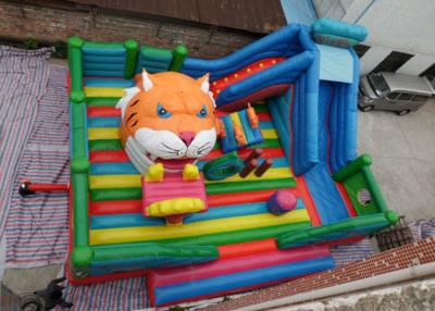 China Amusement Tiger Head childrens Inflatable Bouncy Castle With Slide for sale