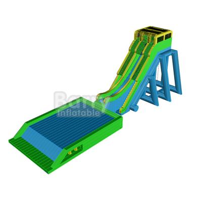 China Event Tall Drop PVC Water Slide With Air Bag Platform Inflatable Flying Slide for sale