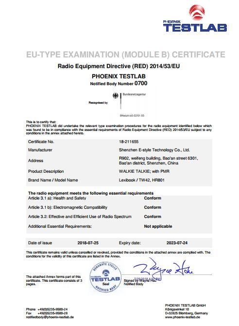 RED certificate - Shenzhen Estyle Technology Co., Ltd.