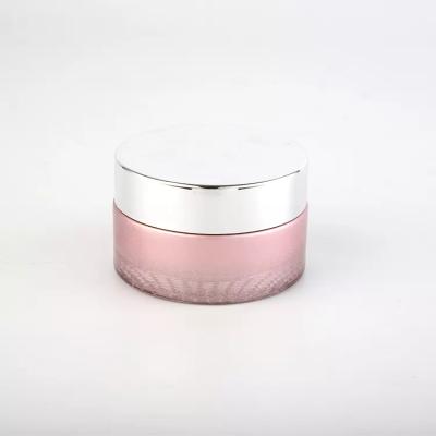 China Plastic Lid Glass Cream Jars straight round Matt Pink 50g Cosmetic Jars for sale