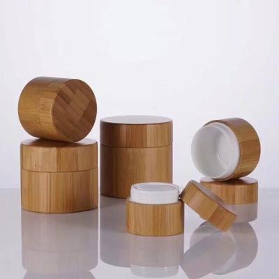 China 50g Skincare Bamboo Cream Jar Cosmetic Packaging / Bamboo Makeup Jar Customized Logo for sale