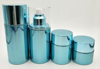 China Blue Glass Cosmetic Cream Bottles / Refillable Pump Bottle Customized Logo and Color for sale