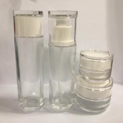 China Round Recycled Glass Cosmetic Jar and Lotion Bottles Skincare Packaging OEM Painting and Silkscreen For Makeup for sale