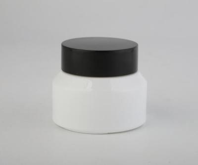 Κίνα Το άσπρο καλλυντικό βάζο γυαλιού με την ξύλινη ΚΑΠ/τα καλλυντικά δοχεία καπακιών αποβουτυρώνει το cOem μπουκαλιών προς πώληση