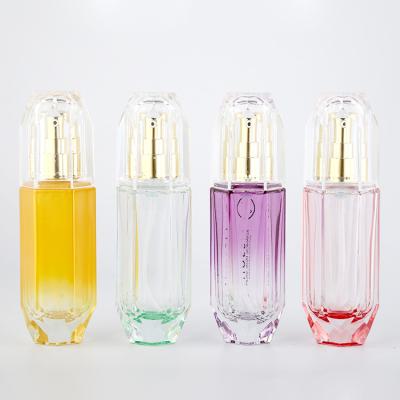 China Pump Press 120ml Cosmetic Glass Lotion Bottle Hexahedral Diamond Appearance for sale