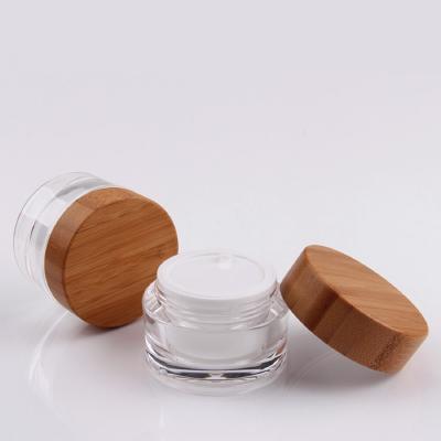 China 20g 30g 50g Bamboo Cosmetic Packaging Empty Glass Cosmetic Jar for sale