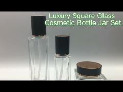 Skincare Cosmetic Bottle Set Luxury Square Glass Clear With Metal Cap
