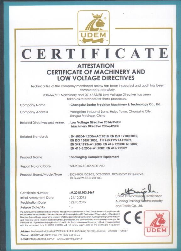 CE certification - Changshu Sanhe Precision Machinery & Technology Co.,Ltd.