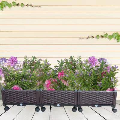China Wholesale Elevated Rectangular Plastic Outdoor Planter Box Self Watering Flower Vegetable Raised Garden Bed for sale