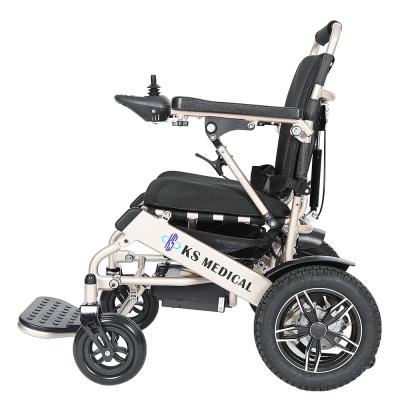 中国 KSM-601 Reclining electric cheap wheelchair with anti-decubitus latex cushion folding price lightweight electric wheelchair 販売のため
