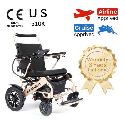 China 601 Motorized wheelchair lightweight portable travel wheelchair with shopping bag cheap foldable electric wheelchair for elderly for sale
