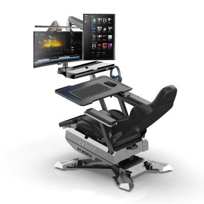China Adjustable Motorized Gaming Cockpit With 2 Monitors Gaming And Office Chair zu verkaufen
