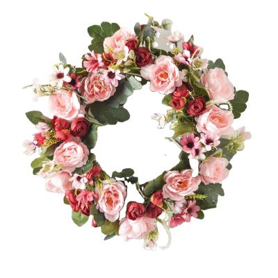 China Lovely Pink Silk Artificial Flowers Wreaths Front Door Wedding Decorative Wreaths for sale