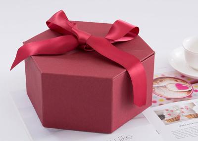 China Hexagon Custom Printed Gift Boxes Size 24.5 * 21.3 * 10.5cm With Ribbon for sale