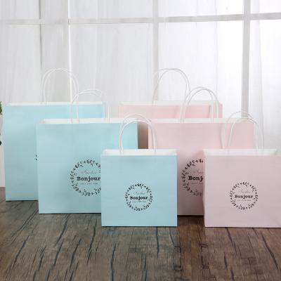 China Light Blue / Pink Personalized Paper Gift Bags 150gsm White Kraft Paper Material for sale