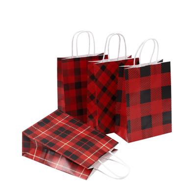 China Grid Pattern Custom Printed Carrier Bags , Brown Paper Gift Bags Size 16 X 8 X 22 Cm for sale