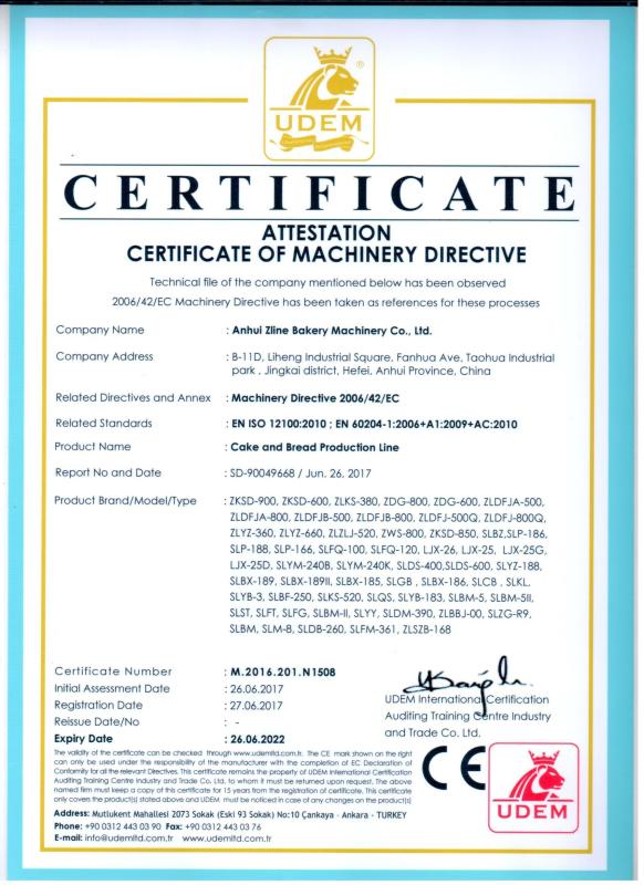 CE - Anhui Zline Bakery Machinery Co., Ltd.