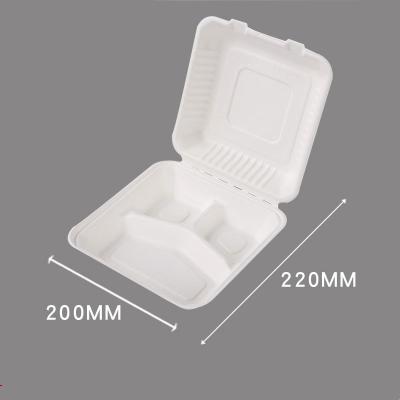 China 3 Compartment Sugarcane Bagasse Lunch Box Clamshell Containers For Camping Picnic for sale