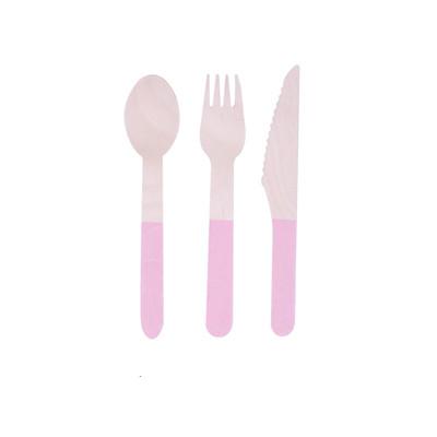 China 160mm Disposable Pink Wooden Cutlery Set Colorful Biodegradable Party Utensils for sale