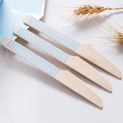 China Eco Friendly Blue Stripe Compostable Cutlery Wooden Tableware Party Utensils for sale