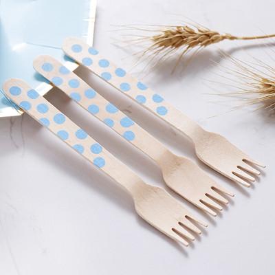 China Dotty  160 mm Disposable Blue Wooden Cutlery Kit Biodegradable Utensils For Birthday Dinner for sale