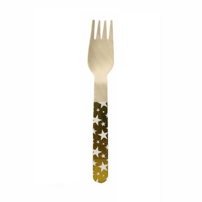 China Bling Golden Star Wooden Party Birthday Disposable Cutlery Tableware for sale