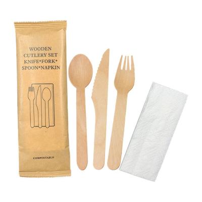 China 4 In 1 Wooden Forks And Knives Compostable Wooden Cutlery For Inflight Service for sale