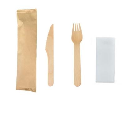 China 3 In 1 Compostable Disposable Wooden Utensils Cutlery Kit 160mm for sale