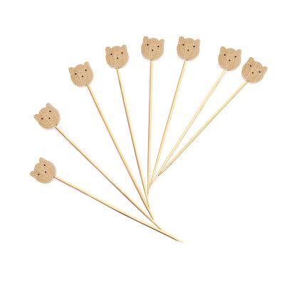 China JFB Cat Wooden Decorative Bamboo Food Picks Forks For canape Fruit 100pcs/Pack for sale